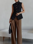 Stand Collar Button-Down Vest Coat  Style Ratio