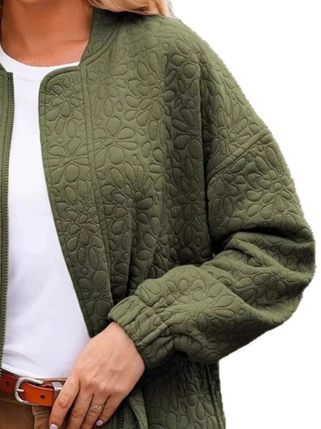 Full Size Floral Quilted Zip Up Jacket  Style Ratio