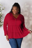 Double Take Half Button Long Sleeve Ruffle Hem Blouse  Style Ratio