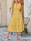 Tiered Notched Short Sleeve Dress  Style Ratio