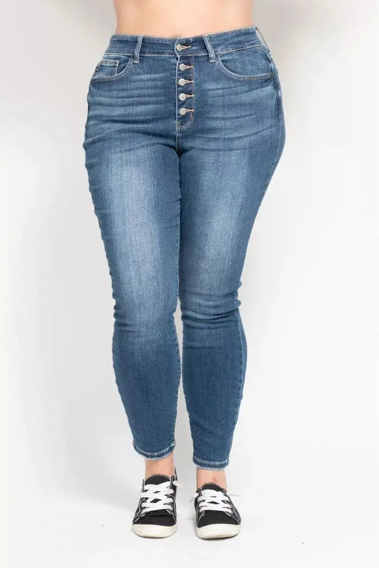 Judy Blue Full Size High Rise Button Fly Skinny Jeans Plus Size  Style Ratio