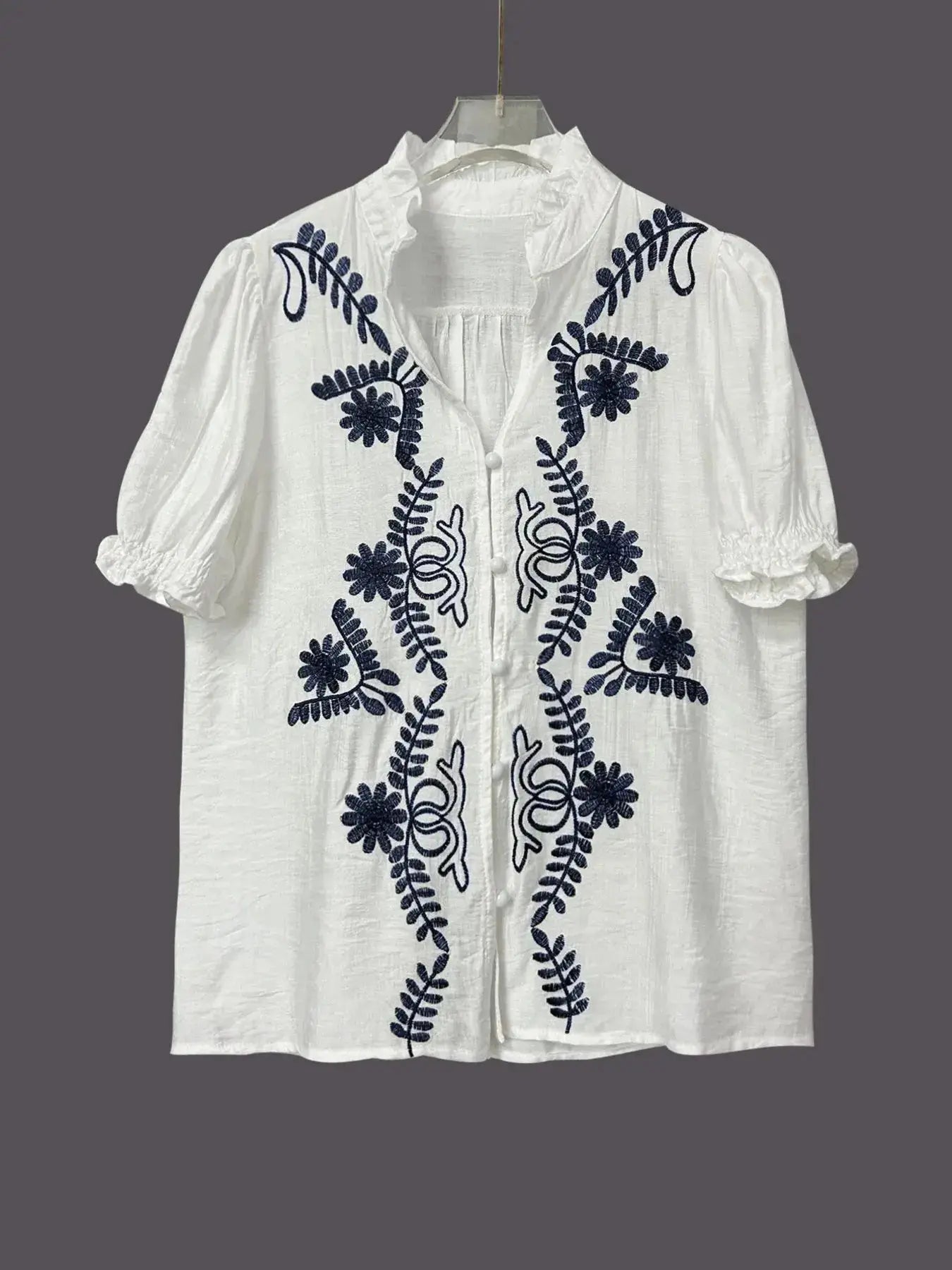 Embroidered Puff Sleeve Blouse  Style Ratio