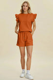 Double Take Full Size Texture Round Neck Ruffle Sleeve Top and Shorts Set  Style Ratio