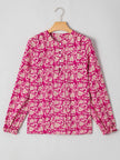 Floral Print Split Neck Pleated Long Sleeve Blouse  Style Ratio