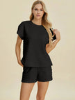 Double Take Full Size Texture T-Shirt and Shorts Set  Style Ratio