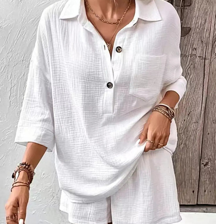 Button Detail Top and Shorts Set  Style Ratio