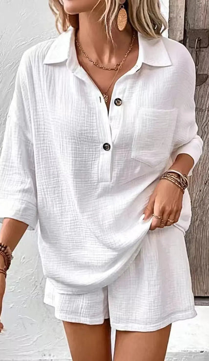 Button Detail Top and Shorts Set  Style Ratio