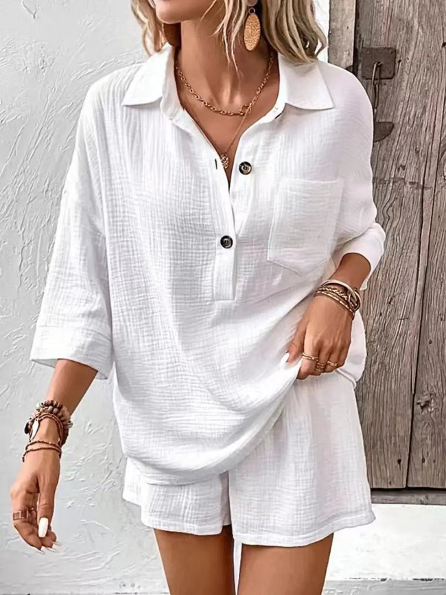 Button Detail Top and Shorts Set  Style Ratio