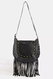 Fame Rivet Trim Suede Fringe Shoulder Bag  Style Ratio