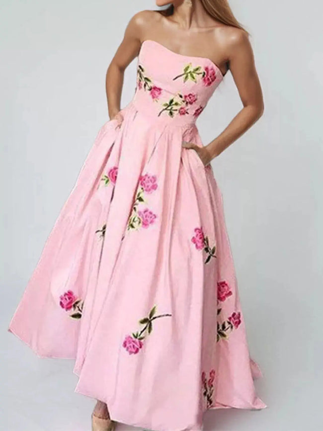 Floral Print Tube Maxi Dress  Style Ratio
