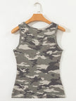 Camouflage Print Ribbed Knit Round Neck Tank Top  Style Ratio