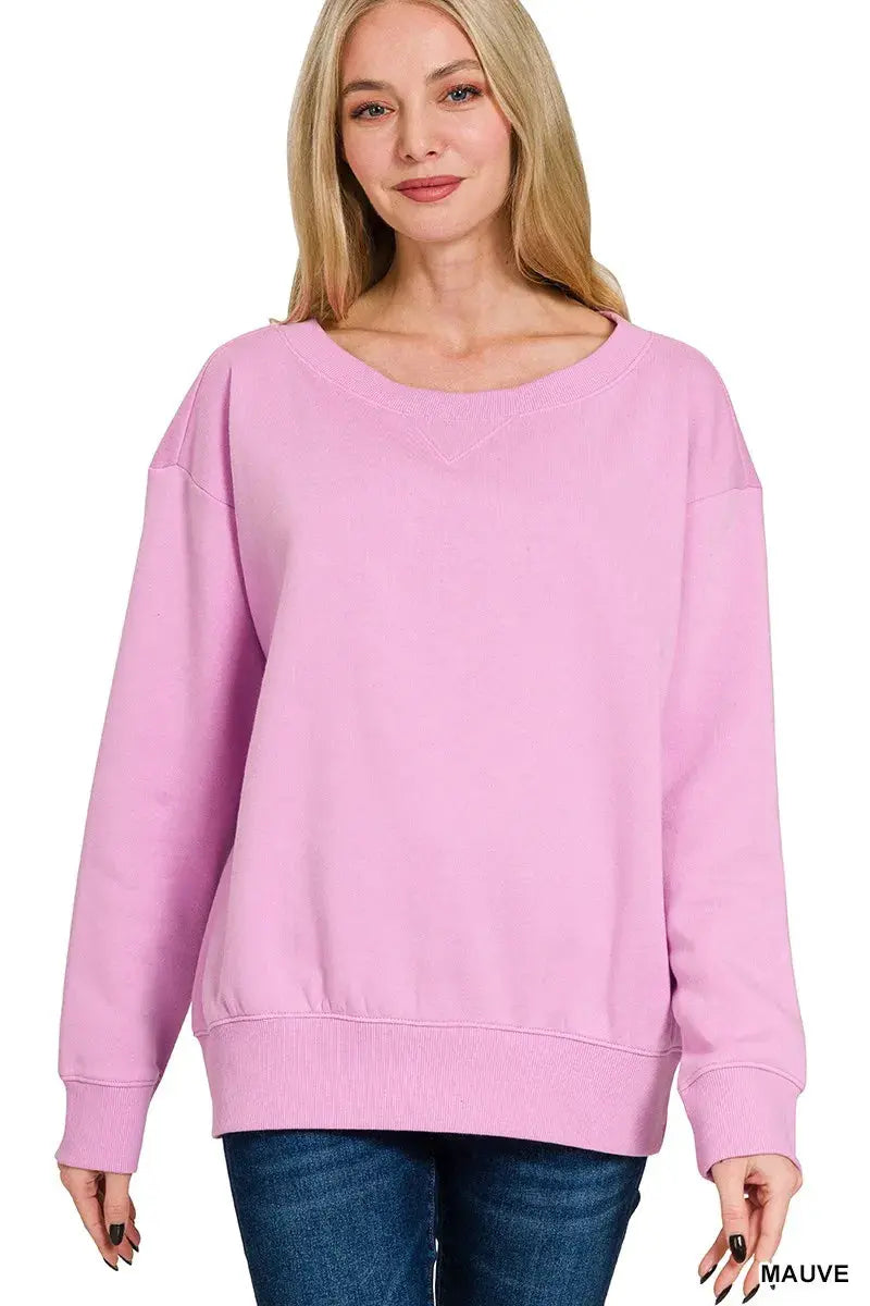 Zenana Fleece Boat Neck Sweatshirt  Style Ratio