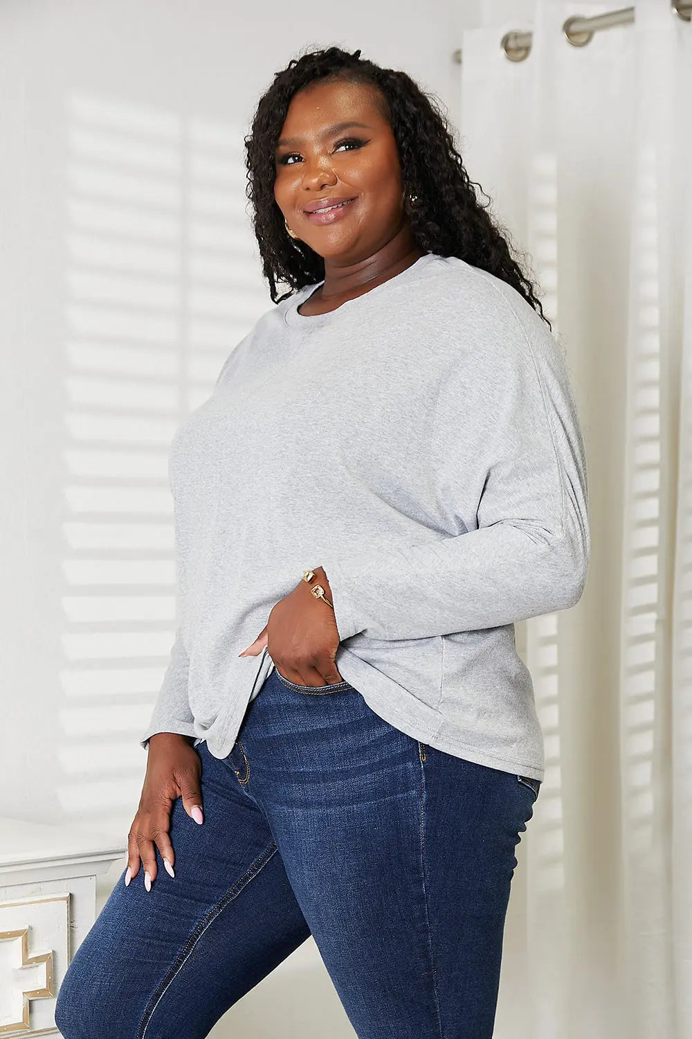 Double Take Seam Detail Round Neck Long Sleeve Top  Style Ratio