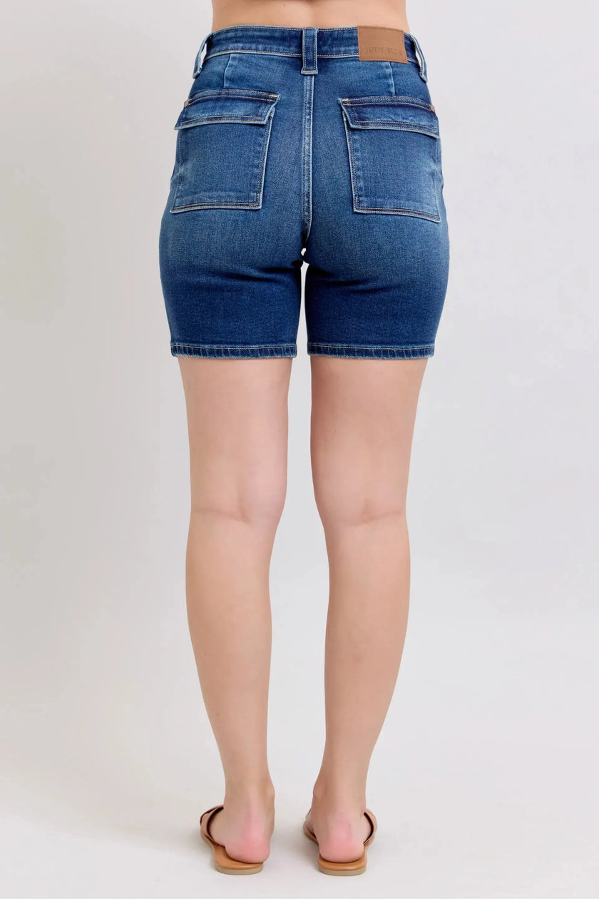 Judy Blue Full Size High Waist Bermudas Jeans W/ Back Flap Pockets  Style Ratio