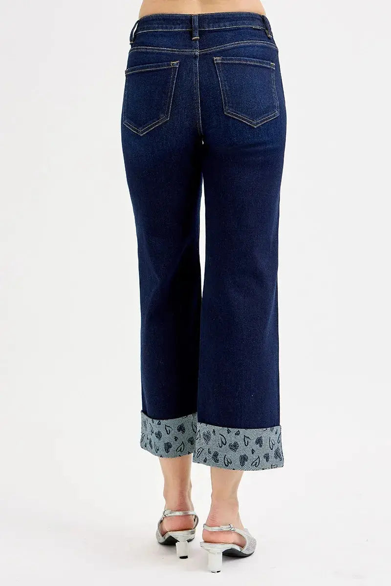RISEN Mid Rise Fit Crop Wide With Printed Cuff Jeans  Style Ratio