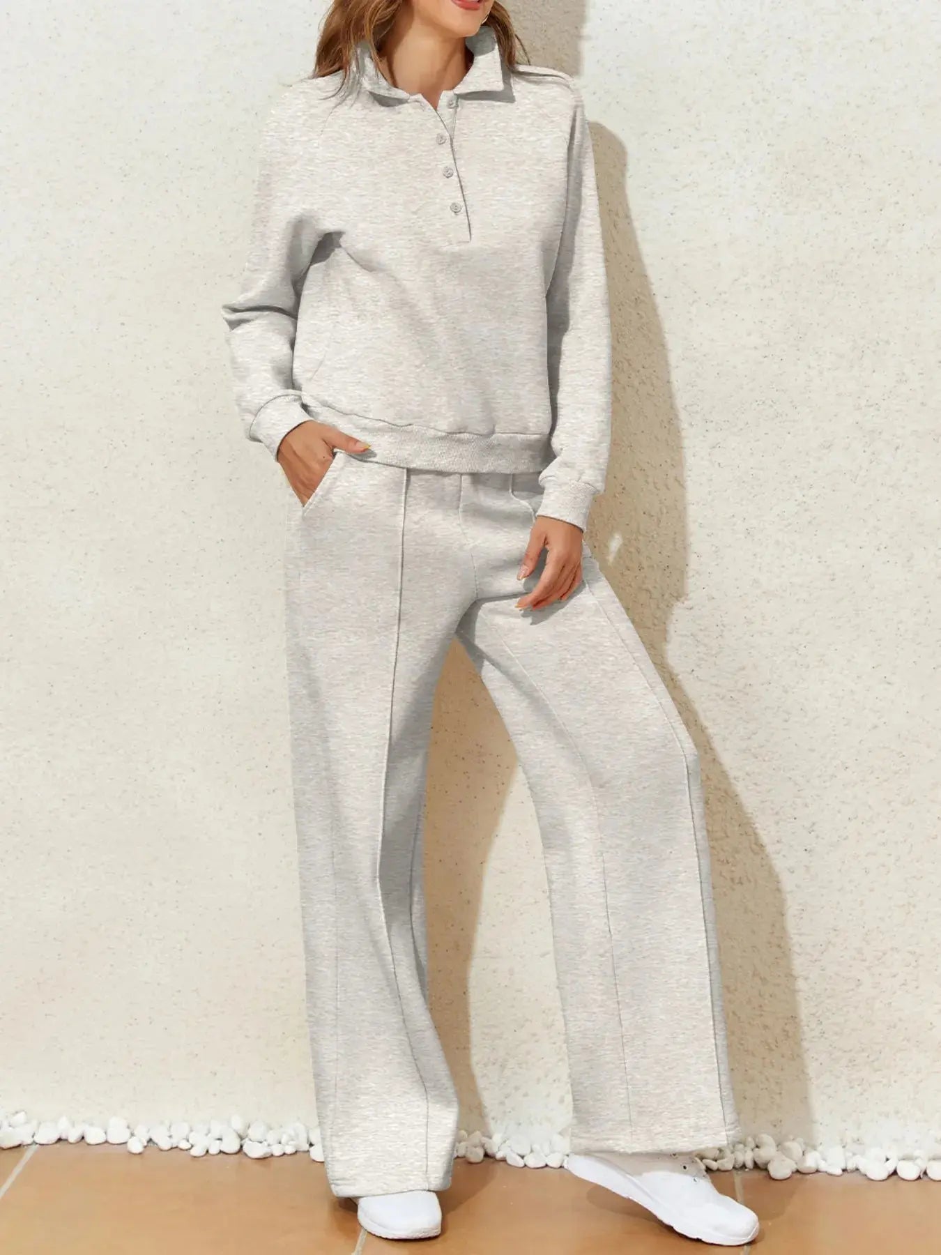Collared Sweatshirt and High Waist Pants Active Set  Style Ratio