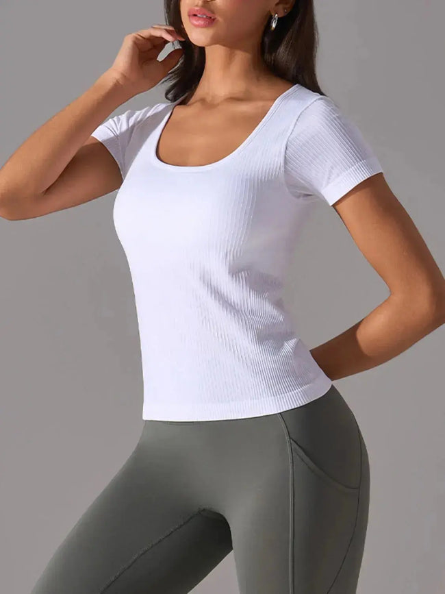 Square Neck Active T-Shirt with Detachable Chest Pads  Style Ratio