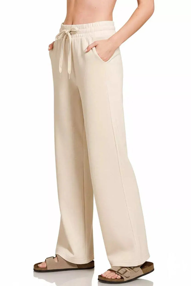 Zenana Scuba Drawstring Wide Leg Pants  Style Ratio