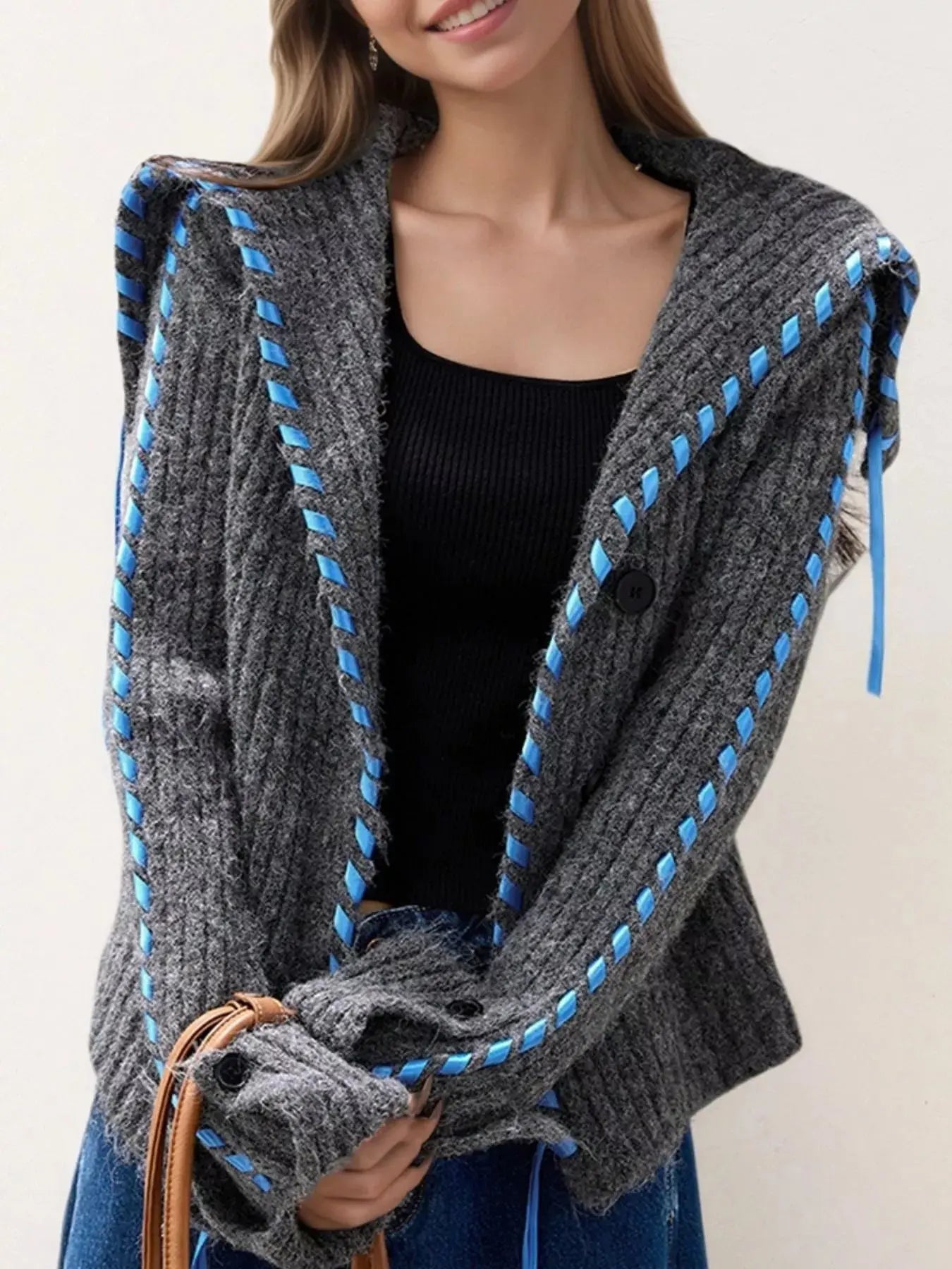 Ribbed Knit Open Front Cardigan  Style Ratio