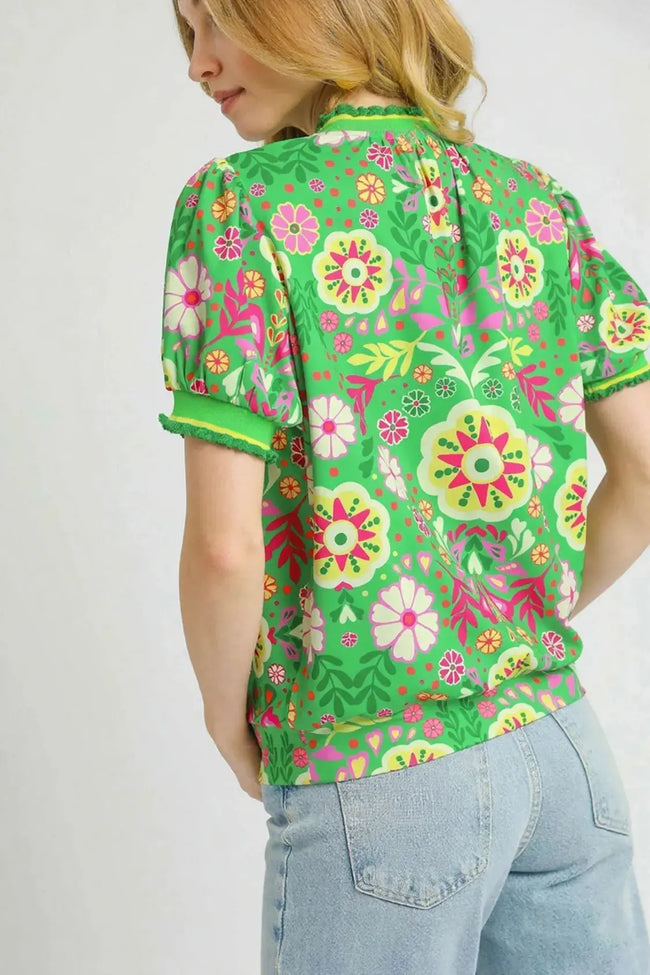 Umgee Retro Floral Puff Sleeve Blouse  Style Ratio