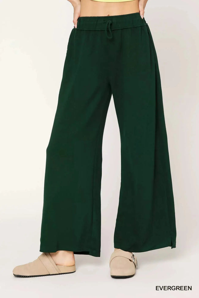 Umgee Elastic Drawstring Waistband Wide Leg Pants  Style Ratio