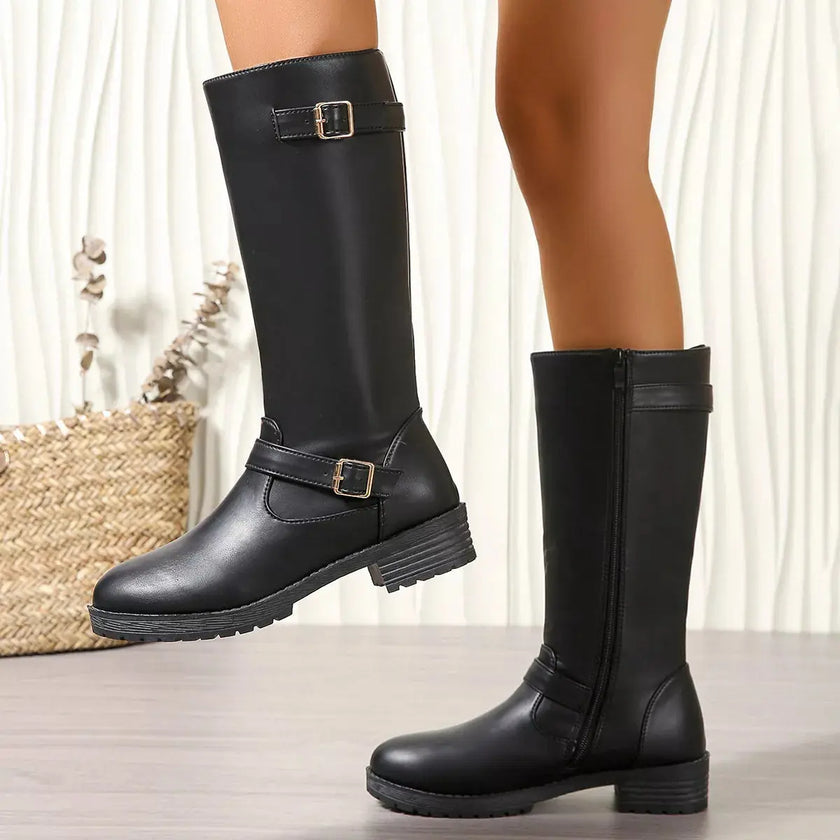 Round Toe Block Heels Boots  Style Ratio