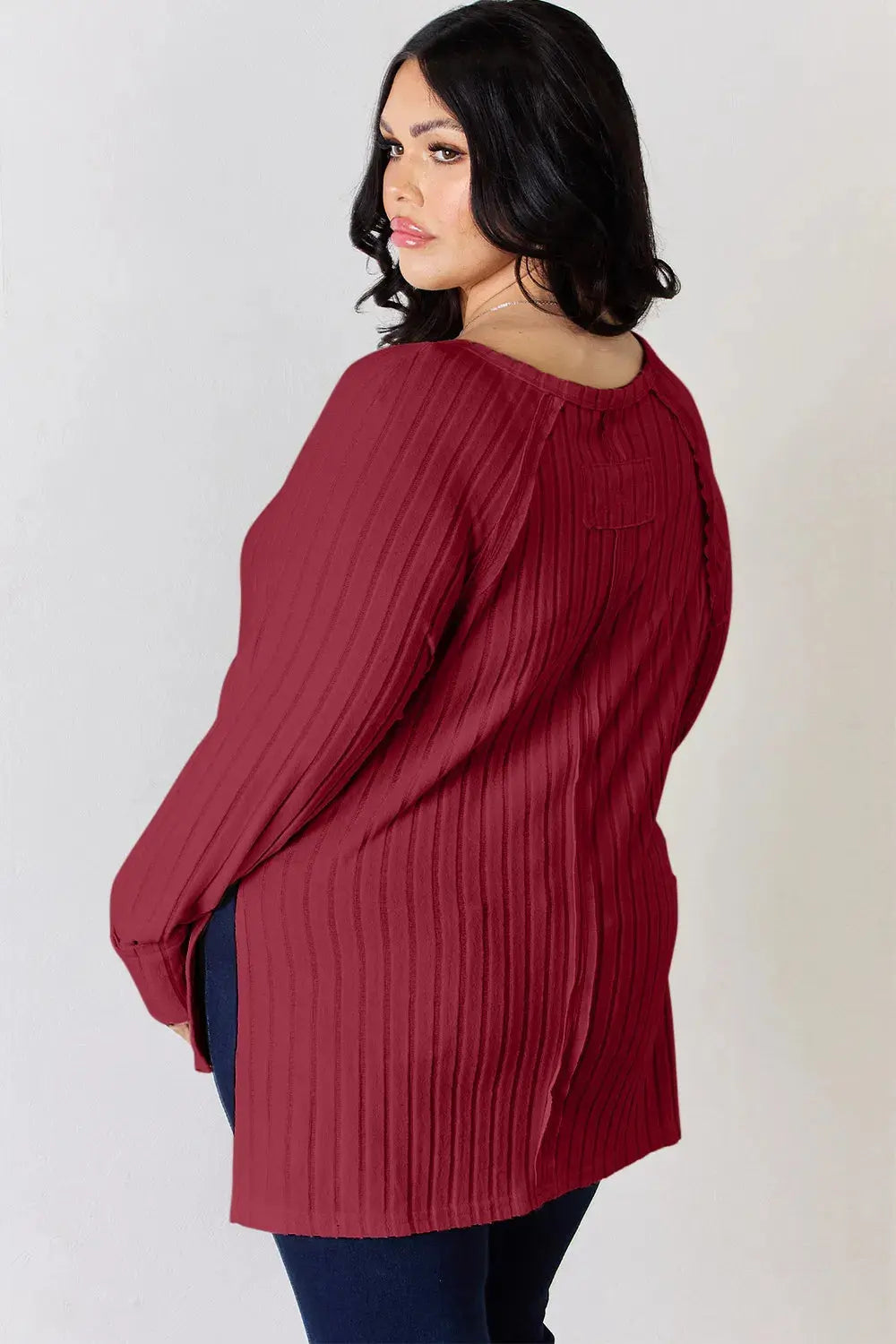 Basic Bae Full Size Ribbed Round Neck Long Sleeve Shirt  Style Ratio