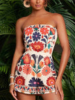 Floral Print Strapless Elastic Waist Romper  Style Ratio