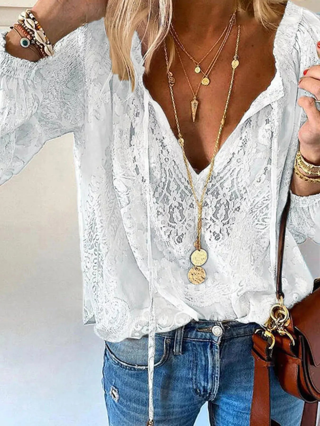 Lace Tie-Neck Blouse  Style Ratio