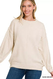 Zenana Melange Front Seam Round-Neck Sweater  Style Ratio