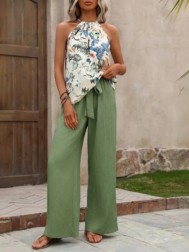 Printed Tank Top and Wide Leg Pants Set  Style Ratio