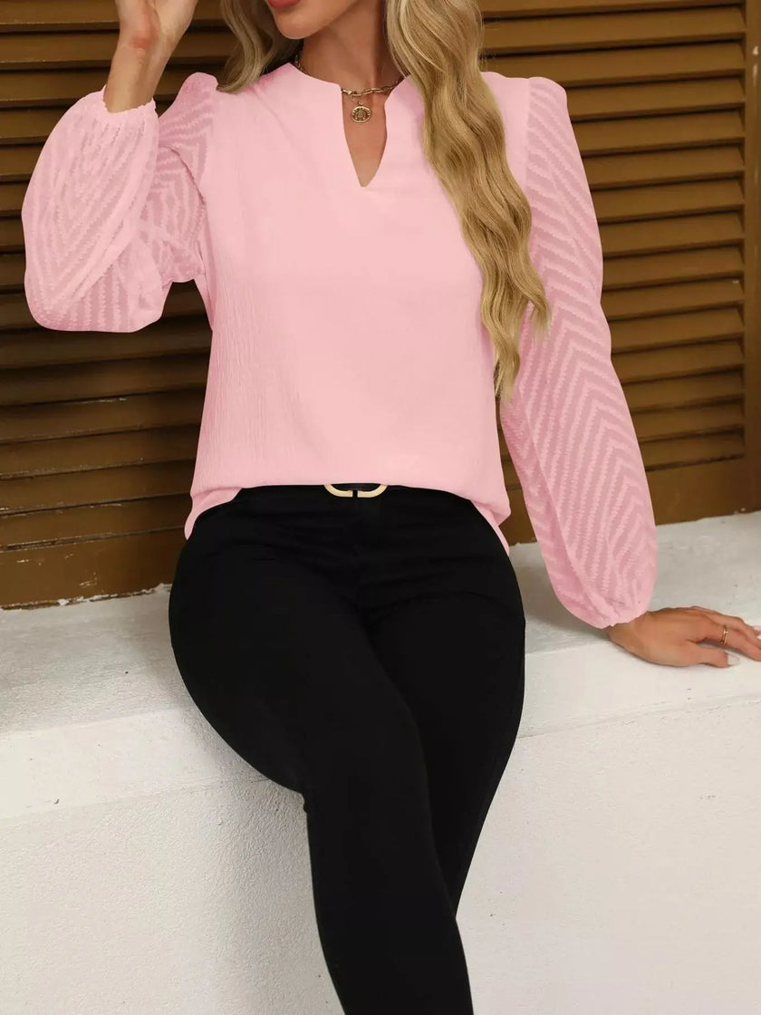 Notched Balloon Sleeve Blouse  Style Ratio
