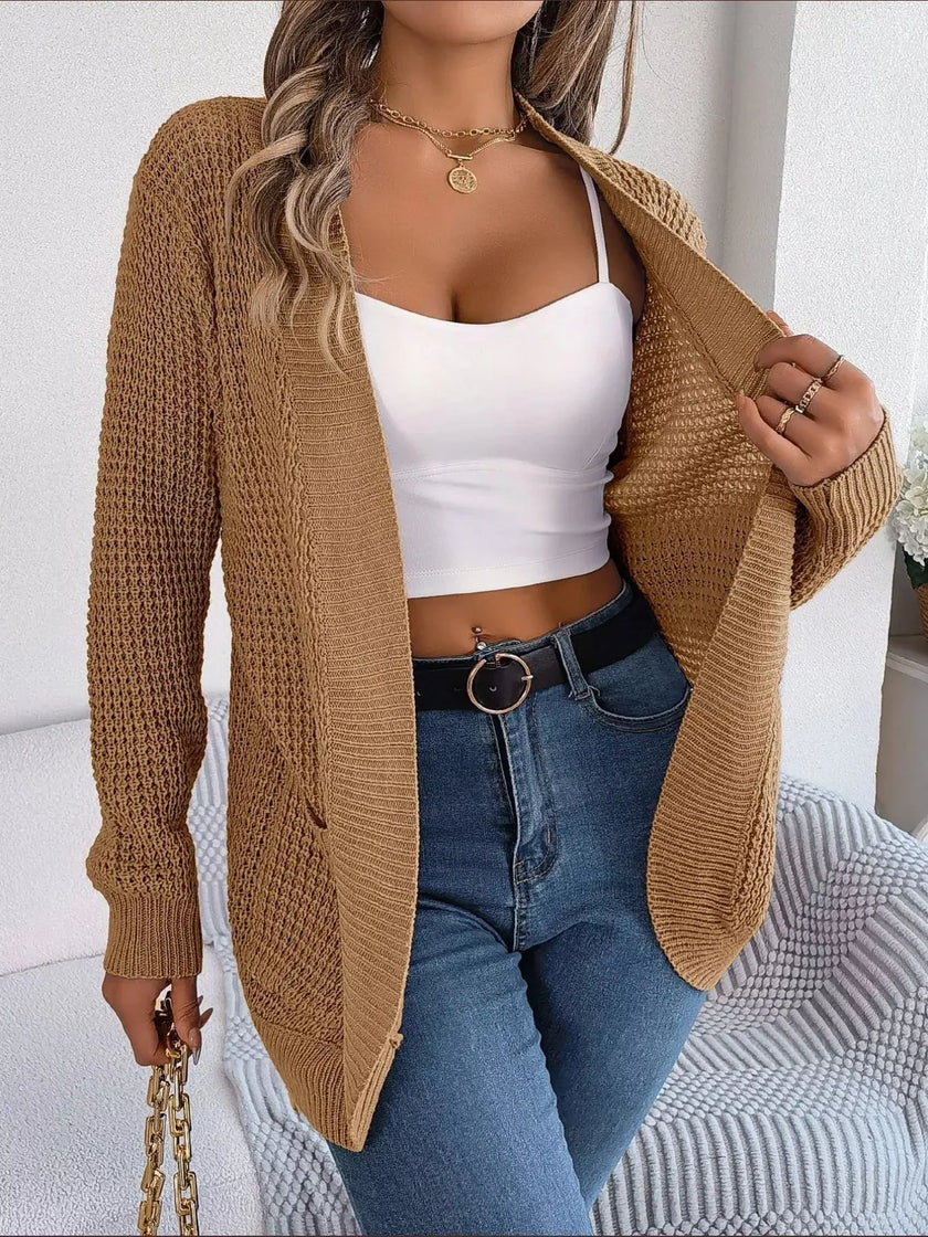 Chunky Knit Open Front Cardigan with Pockets  Style Ratio