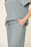 Double Take Texture Round Neck Short Sleeve Shirt and Wide Leg Pants  Style Ratio