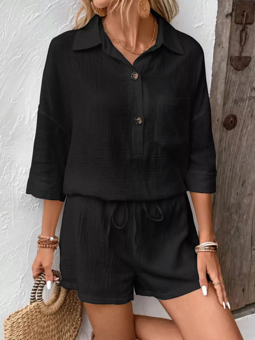 Button Detail Top and Shorts Set  Style Ratio