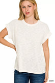 Zenana Hacci Slub Rolled Up Short Sleeve Shirt  Style Ratio