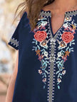 Full Size Floral Notched Short Sleeve Blouse  Style Ratio