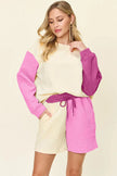 Double Take Full Size Contrast Drop Shoulder Top and Shorts Set  Style Ratio