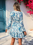 Full Size Floral Print V-Neck Long Sleeve Ruffle Hem Mini Dress  Style Ratio