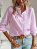 Striped Ruffle Detail Button-Up Blouse  Style Ratio