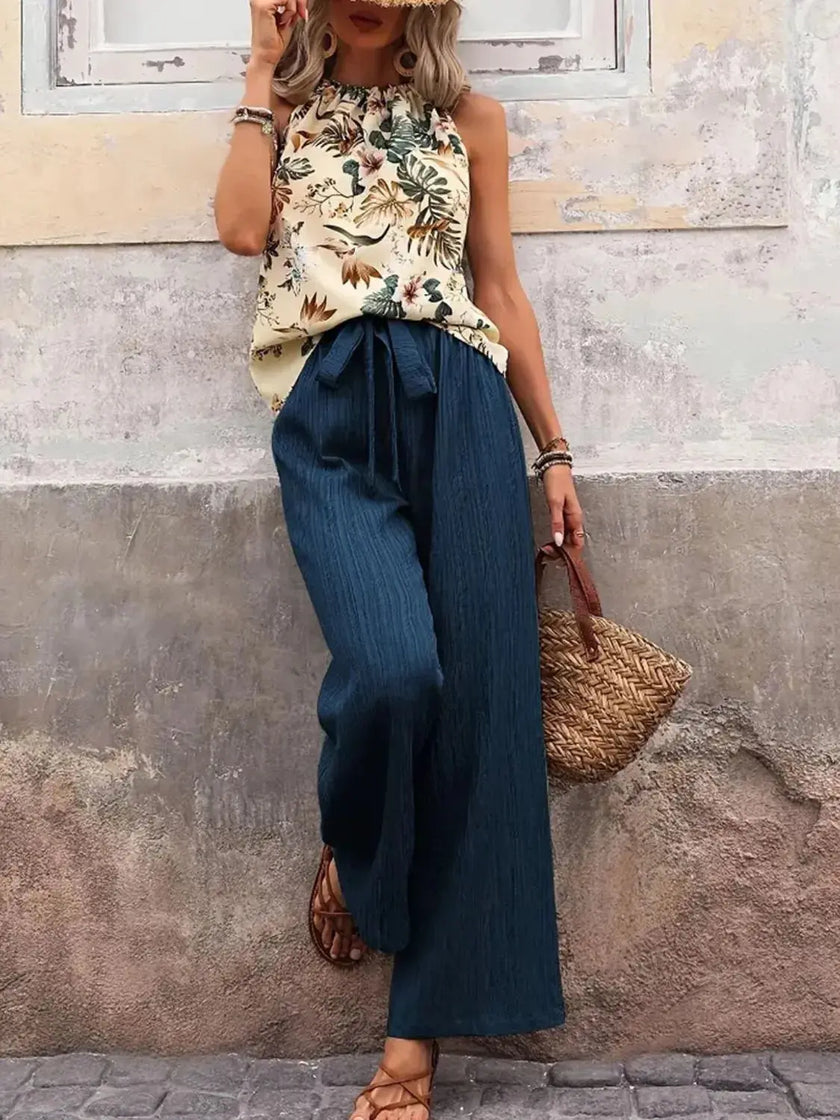 Printed Tank Top and Wide Leg Pants Set  Style Ratio