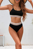 Textured Contrast Banding Bikini High Waist 2pcs Swimsuit  Style Ratio