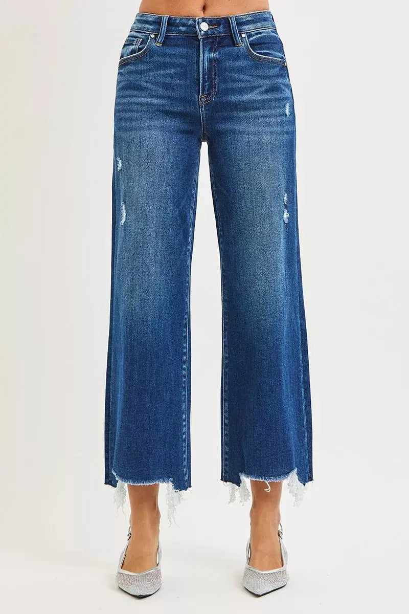 RISEN High Rise Raw Hem Crop Wide Leg Jeans  Style Ratio