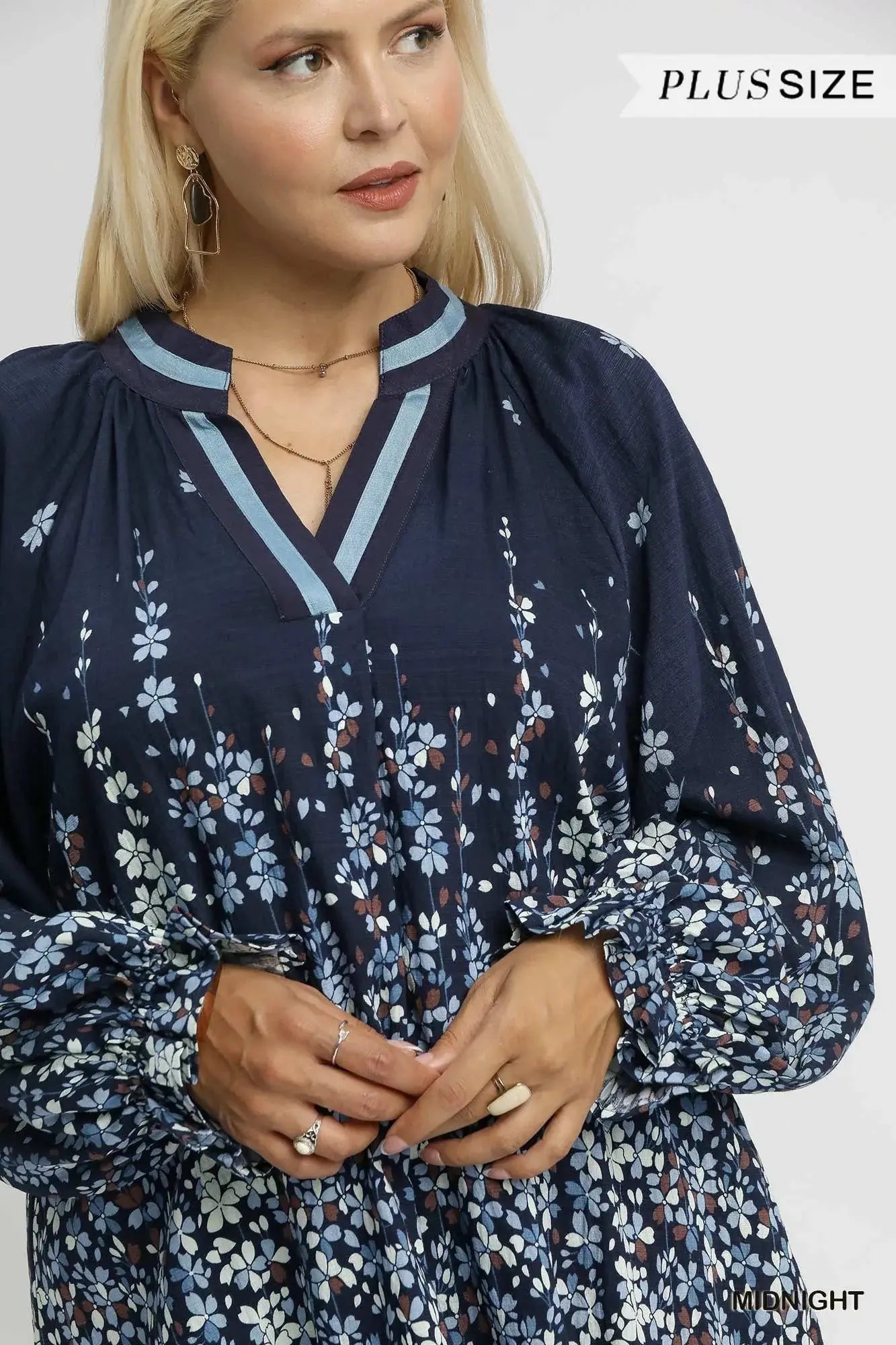 Umgee Full Size Floral Vine Print Blouse with Balloon Sleeves  Style Ratio