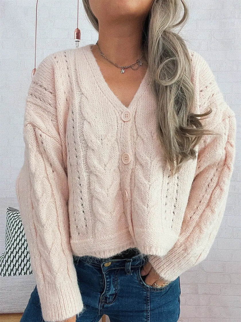 Cable Knit Button-Up Cardigan  Style Ratio