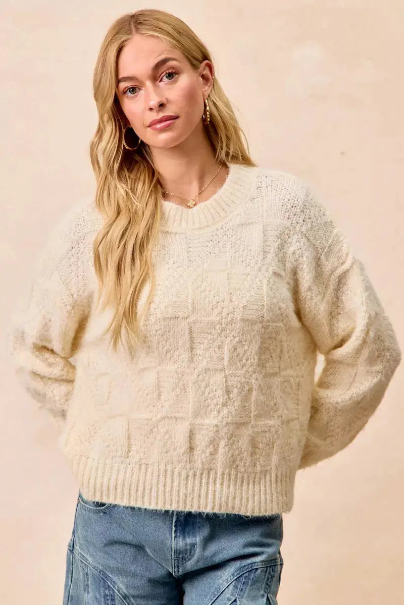 BiBi Checker Board Drop Shoulder Sweater  Style Ratio