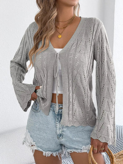 Openwork Tie-Front Knit Cardigan  Style Ratio