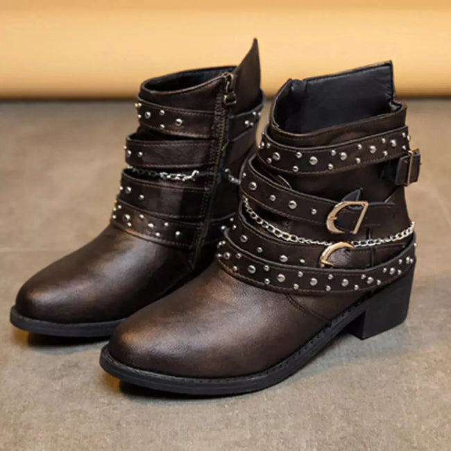 Studded Buckle Ankle Boots  Style Ratio