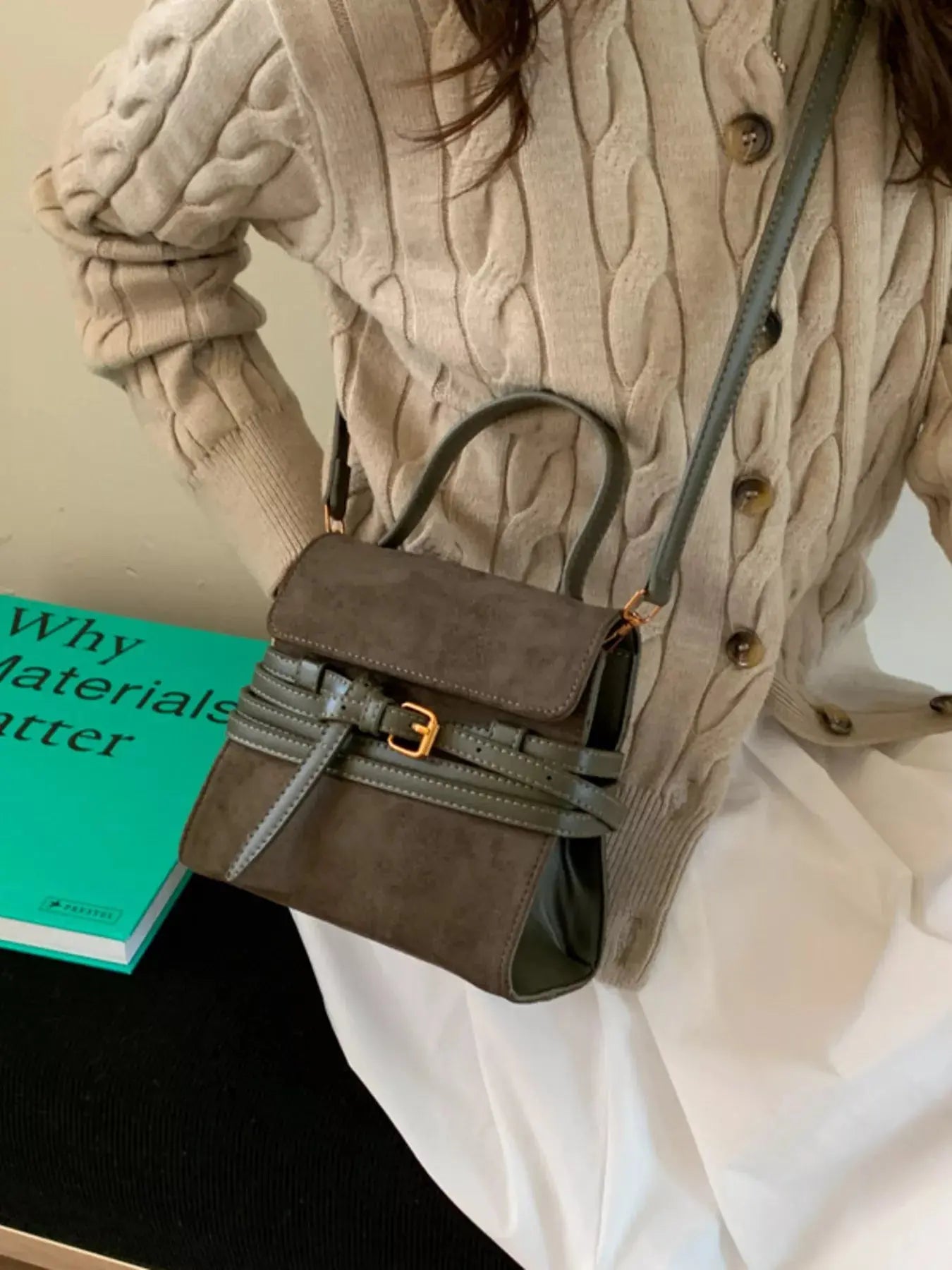 Suede Buckle Decor Crossbody Bag  Style Ratio