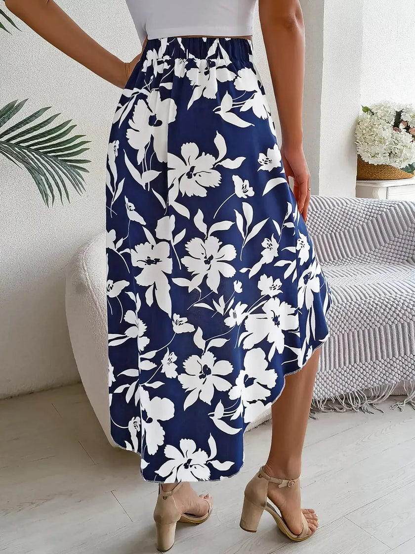 Floral Print Ruffle Hem Asymmetrical Skirt  Style Ratio